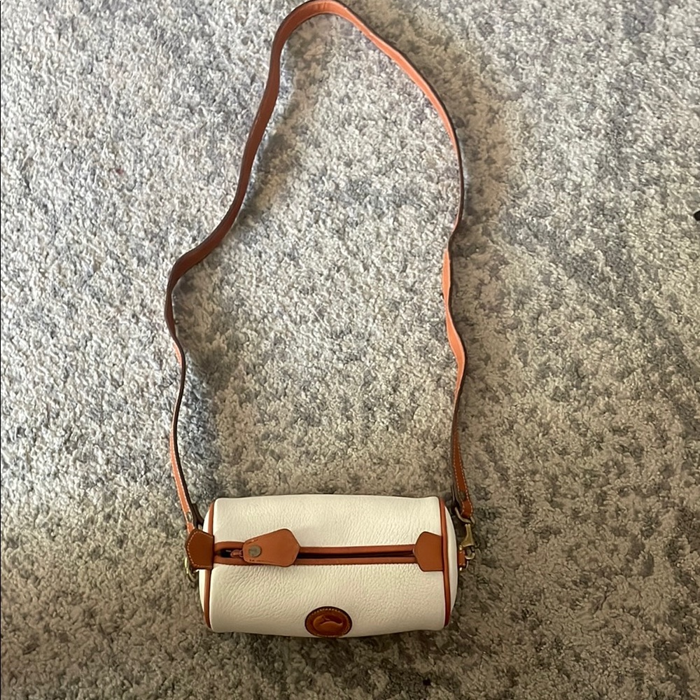 Dooney & Bourke White and Tan Crossbody Bag with Adjustable Strap